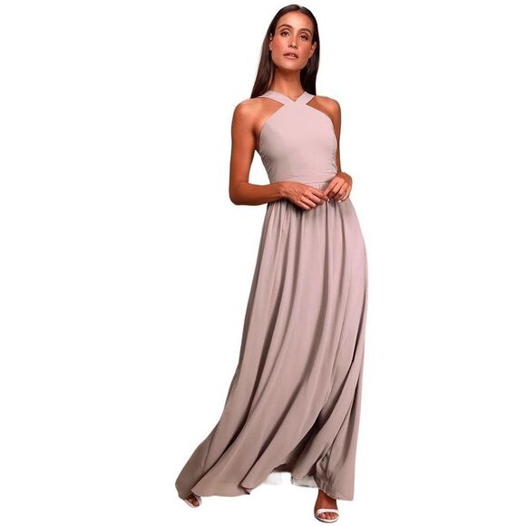 T4 Lulus Air of Romance Taupe Maxi Dress Size‎ Medium - Picture 1 of 8